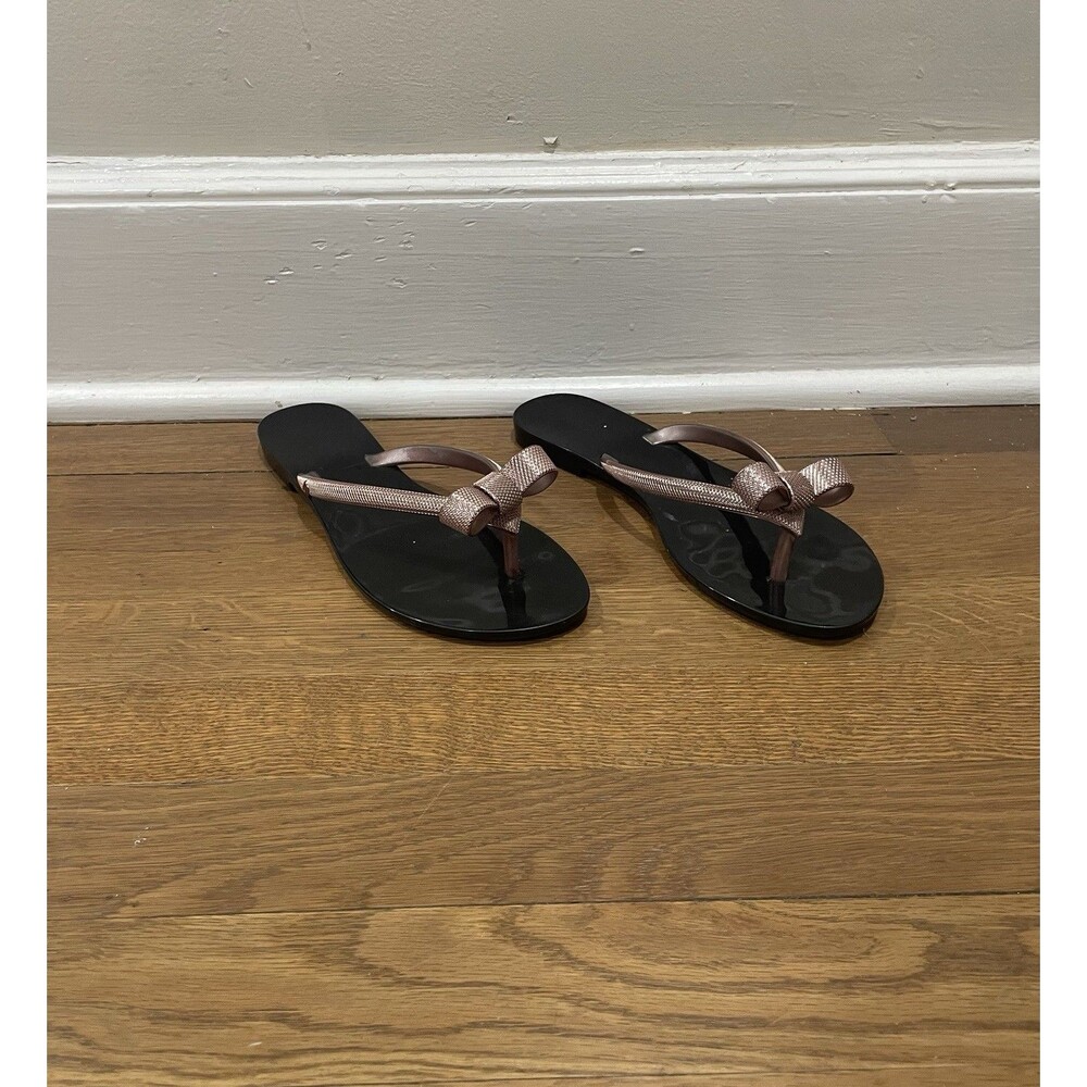 Melissa Harmonic Rose Pink Bow Rubber Black Flip Flops Flat Thong Sandals Size 7
